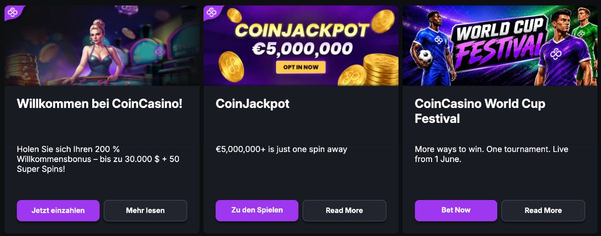 CoinCasino Bonus Aktionen