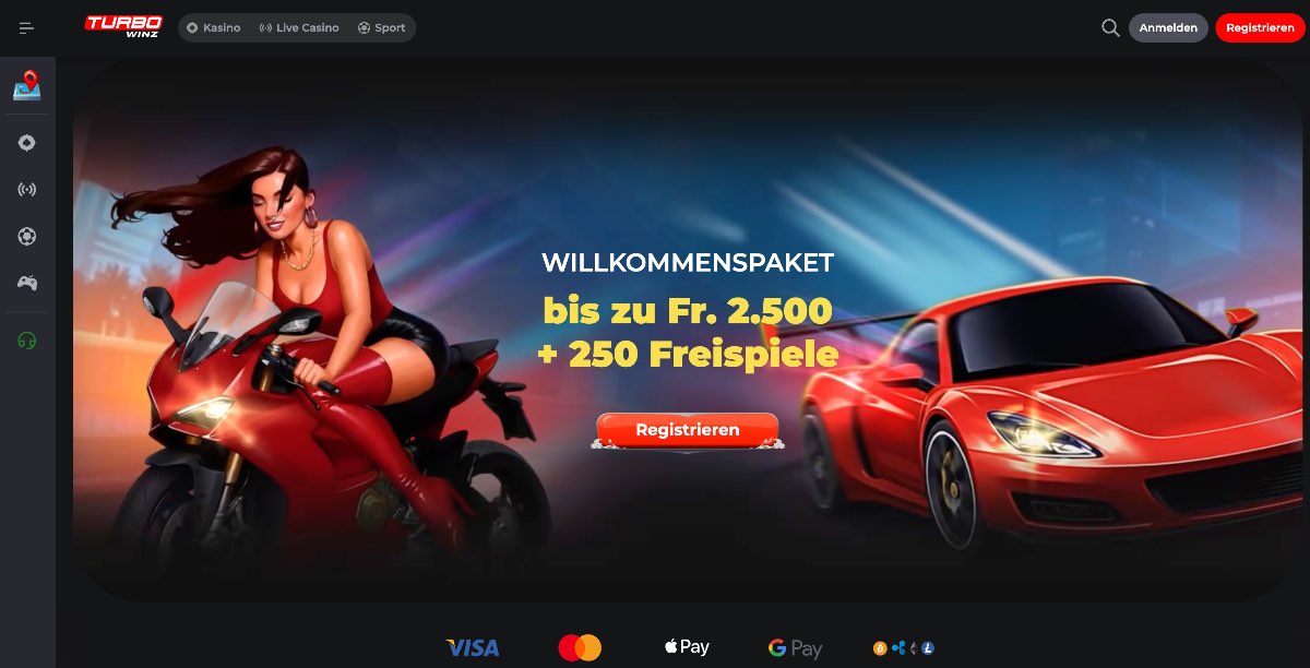 Wer gezielt in seiner Landeswährung spielen möchte, findet bei Turbowinz eines der besten online casinos für die Schweiz. Der attraktive dreistufige Bonus von bis zu CHF 1'500 wird direkt in Schweizer Franken gutgeschrieben und unterliegt fairen 35-fachen Umsatzbedingungen.