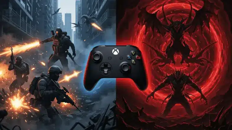 Call of Duty Black Ops 7 and Diablo IV free weekend on Xbox with dramatic gaming scenes