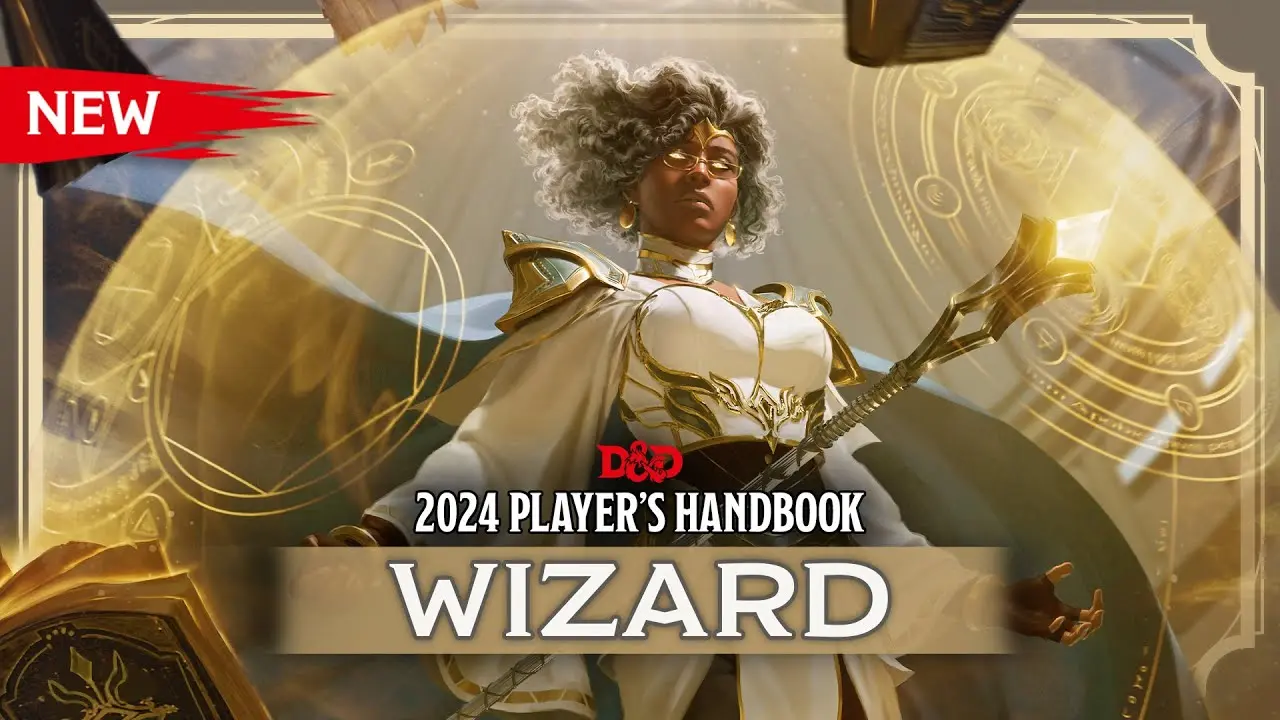 Illustration of a wizard character from Dungeons & Dragons 2024 Player's Handbook.
