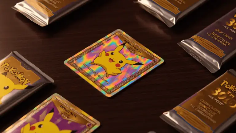 Holographic Pokémon trading cards with foil effects spread on dark surface with dramatic lighting